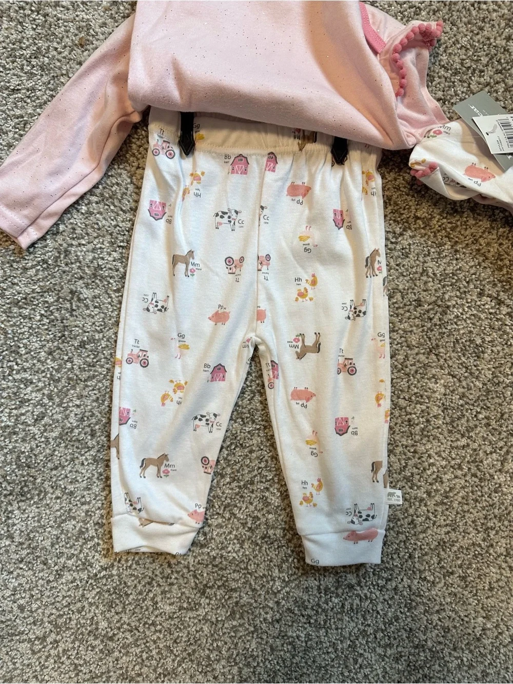 NWT Rugged Bear Baby Girls Pink Farm Barnyard Bodysuit & Pants Set 6-9M